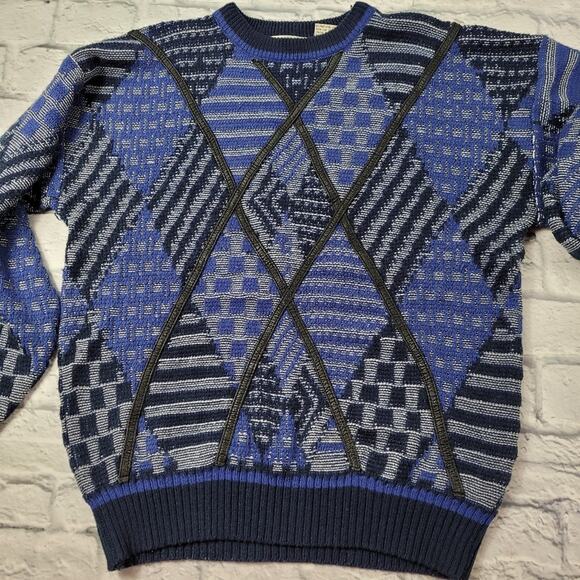 Vintage Leather Trim Urban Works Diamond Pattern Sweater size Medium - Picture 3 of 9